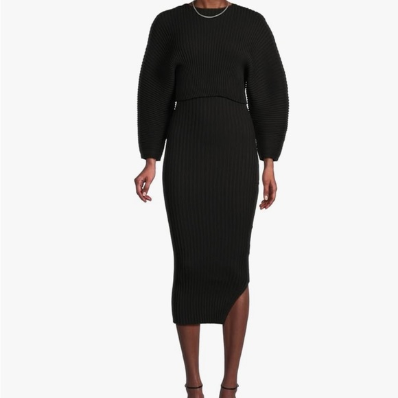 AllSaints Minori Ribbed Midi Dress – Black